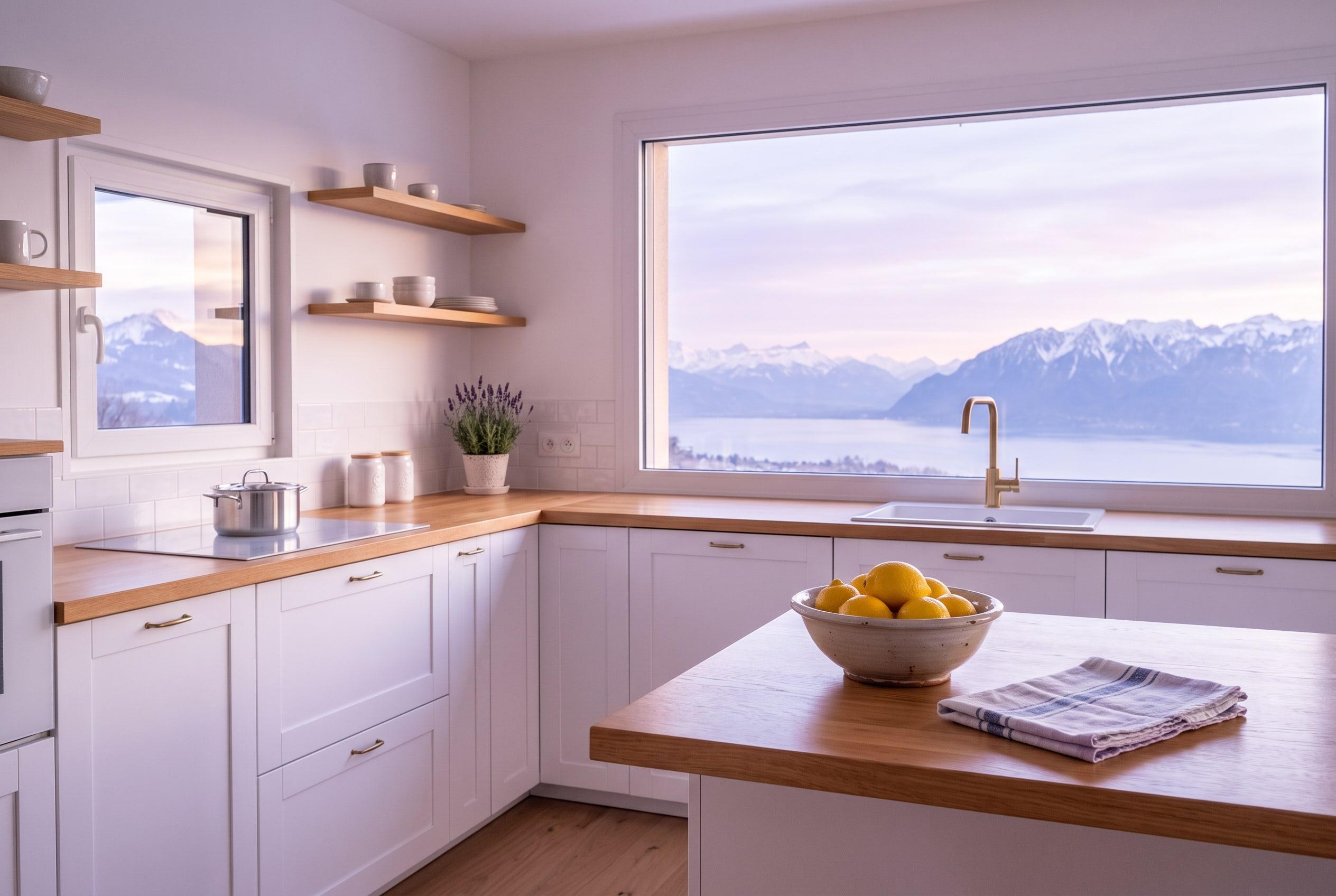 Cuisine d'appartement lumineuse et impeccable
